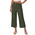 thumbnail image 5 of Inleife Women's Solid Color Cropped Pants Summer Ladies Wide Leg Elastic Waist Button Capris with Pockets And Slit Hem Army Green L, 5 of 6