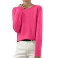 thumbnail image 2 of Ecqkame Knitted Sweater For Women Crew Neck Long Sleeve Pullover Basic Shirt Loose Solid Lightweight Fall Sweater A-Hot Pink XXL, 2 of 6