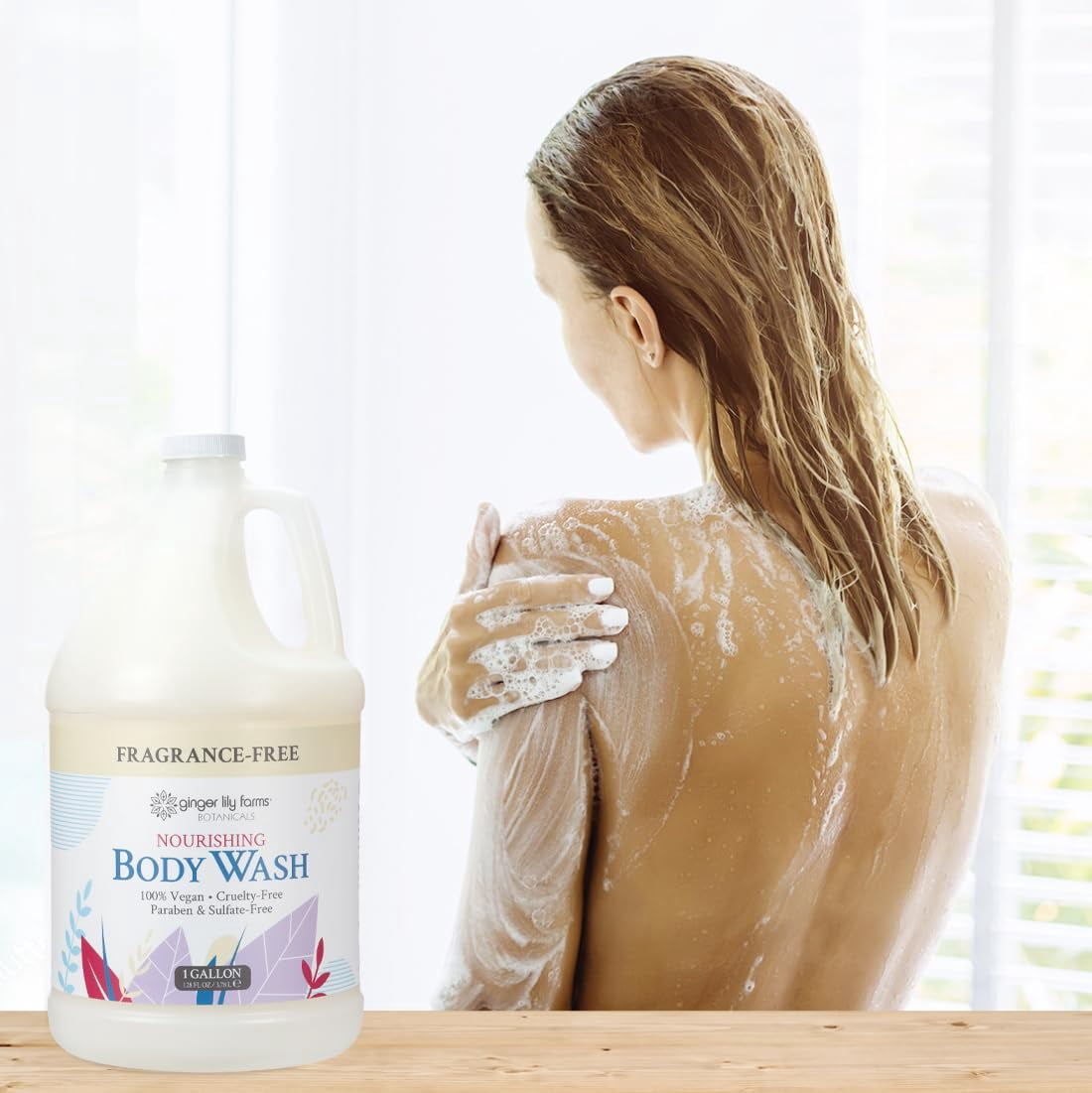 Ginger Lily Farms Botanicals Nourishing Body Wash, 100% Vegan & Cruelty-Free, Fragrance Free, 1 Gallon (128 fl oz) Refill