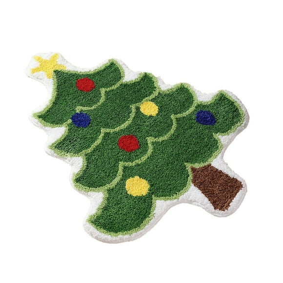 Christmas Tree Bathroom Rug, Green Absorbent Washable Bath Mat, Soft Thick Shower Carpet for Bathtub, Living Room, and Front Door Mat