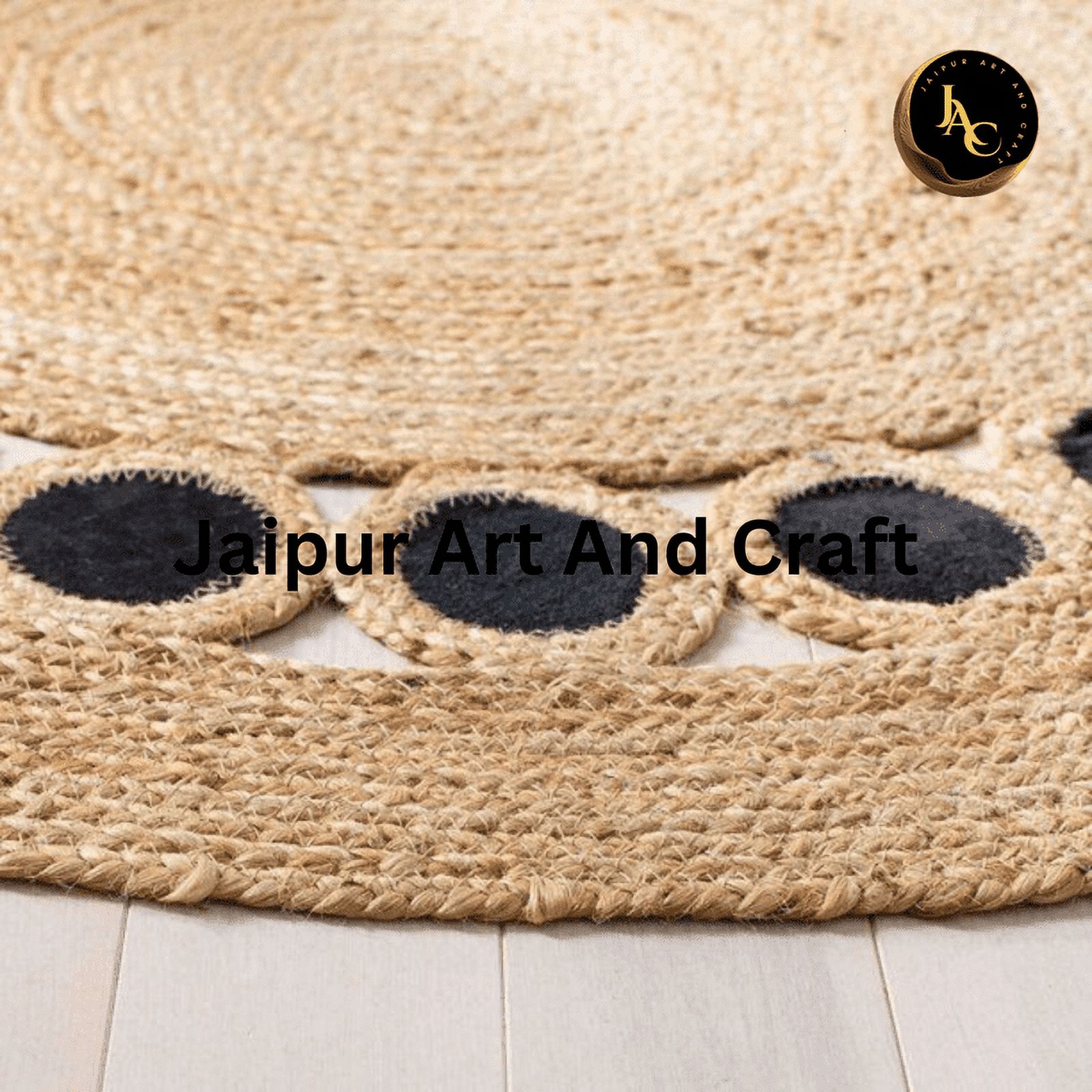 Jaipur Art And Craft Indian Hand Braided Natural Fiber Mid Black Tikki Brown Jute Round Area Rug (8x8 Sq Ft)