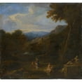 thumbnail image 2 of Anonymous 16x15 Black Ornate Wood Framed Double Matted Museum Art Print Titled - Landscape with River God and Women, 2 of 5