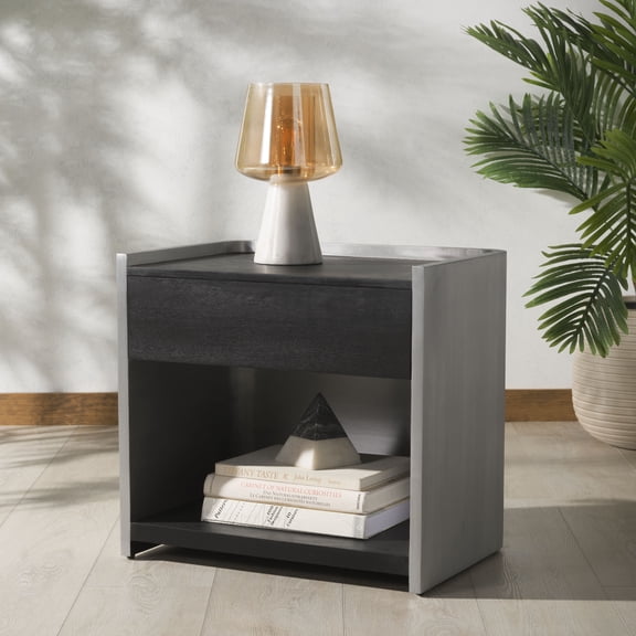 Safvaieh Couture Ottawa Modern Wood Nightstand, Black/Silver