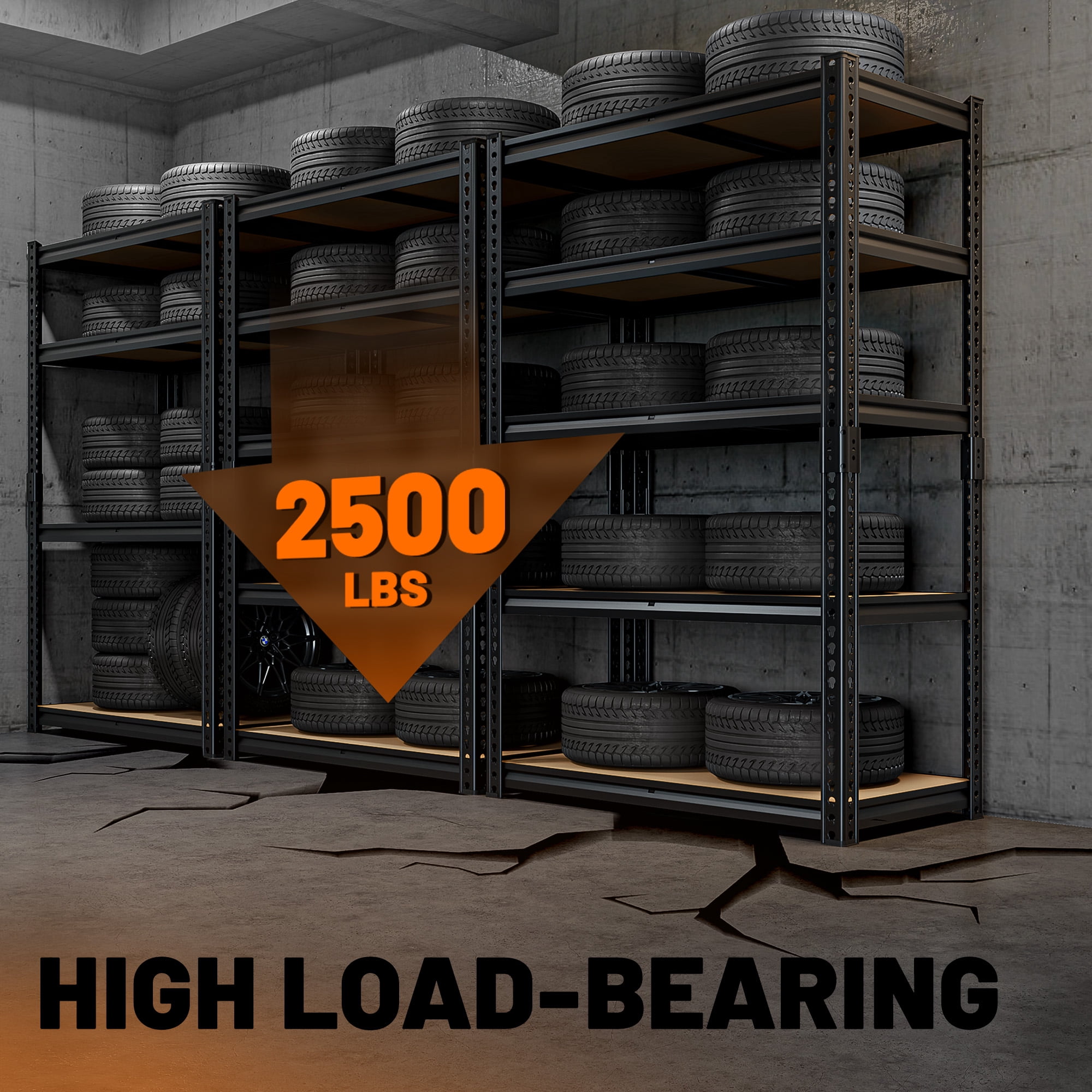 HOKEEPER Heavy Duty Storage Shelves 5-Tier Adjustable Garage Shelves for Storage 2600LBS, 35.43"W x 15.74"D x 72.05"H Commercial Industrial Shelving Units for Garage Pantry Kitchen Black
