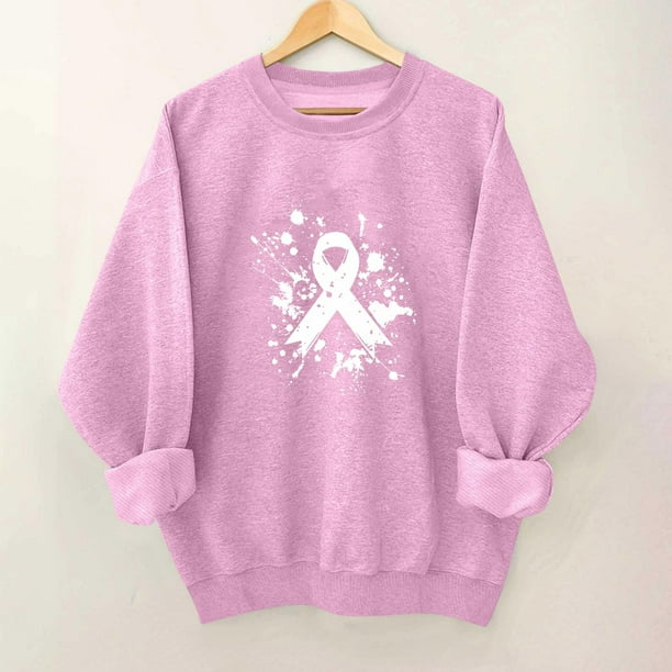 Ailaofu Breast Cancer Awareness Shirt Women Pink Ribbon Graphic Sweatshirt Breast Cancer Survivor Long Sleeve Shirts Tops