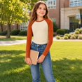 thumbnail image 5 of Girls Long Sleeve Shirts Raglan Color Slim Fit Cute Tunic Top for 5-14 Years, 5 of 6