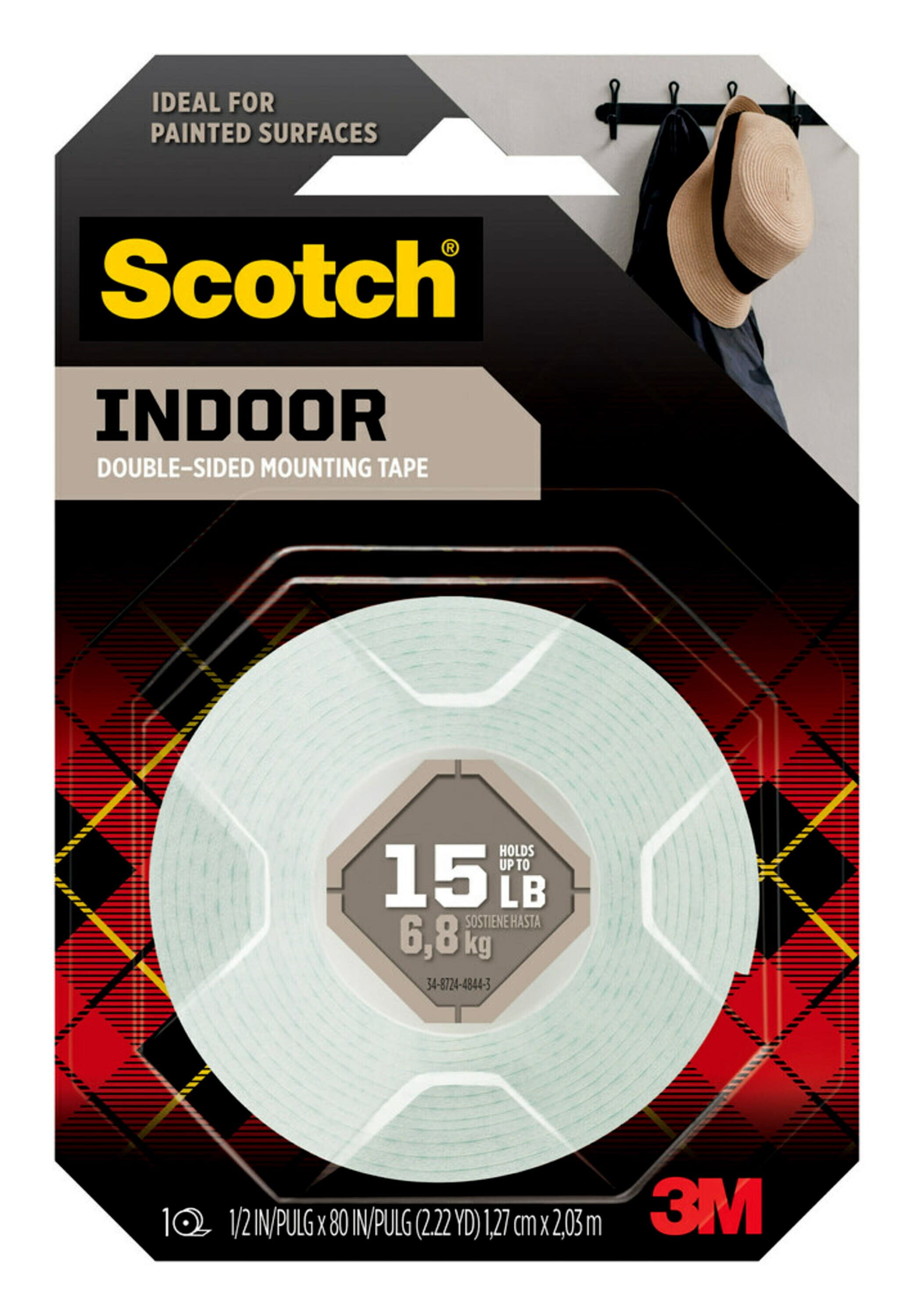 Scotch Indoor Double-Sided Mounting Tape, 1/2 in x 80 in, 1 Roll