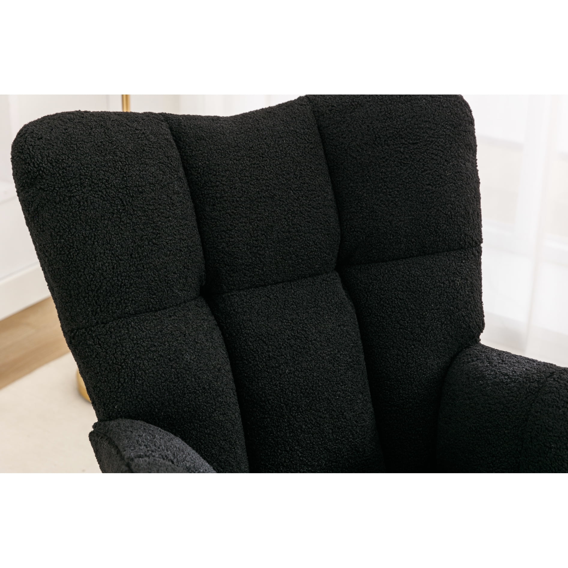 Modern Bedroom Rocking Glider Chair - Eucalyptus Wood And Foam Filled With Black Fabric