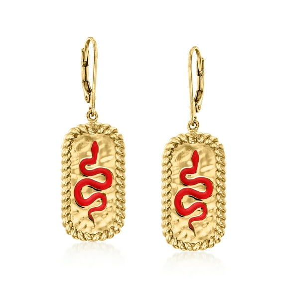Ross-Simons Red Enamel and 18kt Gold Over Sterling Snake Drop Earrings, Women's, Adult