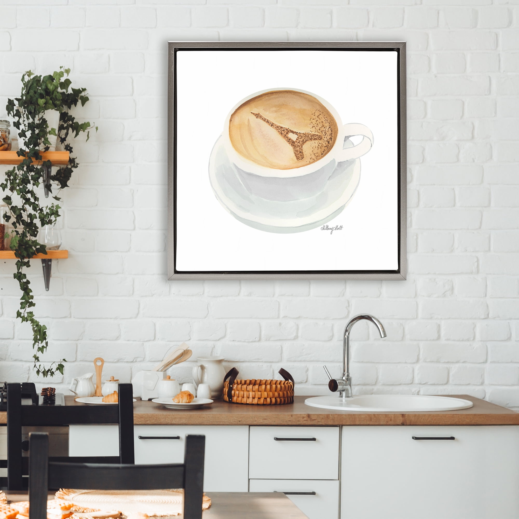 Stupell Industries Eiffel Tower Latte Gray Framed Floater Canvas Wall Art, design by Hillary Holt