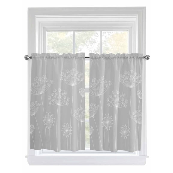 Grey Dandelion Bathroom Window Curtain, Spring Modern Minimalist Country Flower Light Filtering Coffee Kitchen Curtains, Bedroom Living Room Curtains 2 Panel 84"x54"