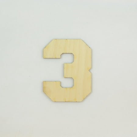 1 Pc, 4 Inch X 1/4 Inch Thick Collegiate Font Wood Numbers 3 Easy To Paint Or Decorate For Indoor Use