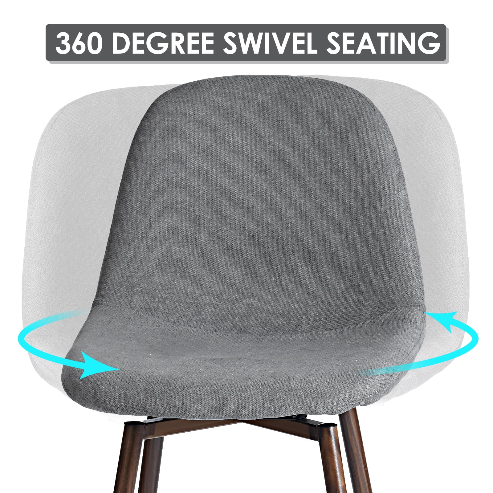 Homy Casa Set of 2 Contemporary Bar Stools, 26 in. Seat Height with Fabric Upholstery and Wooden Legs, Grey