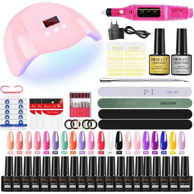 MOSKANY Juego de uñas profesional Kit de gel de uñas con lámpara de uñas UV de 120W / 54W y taladro de uñas para todo el juego de manicura de esmalte de uñas de gel de secado zhangmengya LED