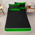 thumbnail image 4 of jejeloiu Grid Geometric Design Zipper Twin Comforter Sets with Fitted Sheet and 2 Pillowcases For Kids,Green Neon Striped Check Zipper Bedding Set For Boy,Reversible,4 Pieces, 4 of 7