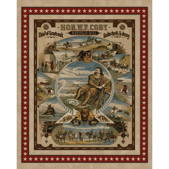 Fleece Panel Buffalo Bill Cody Wild West Chief of Scouts and Guide for the US Army Fleece By the Panel (p30265-xb)