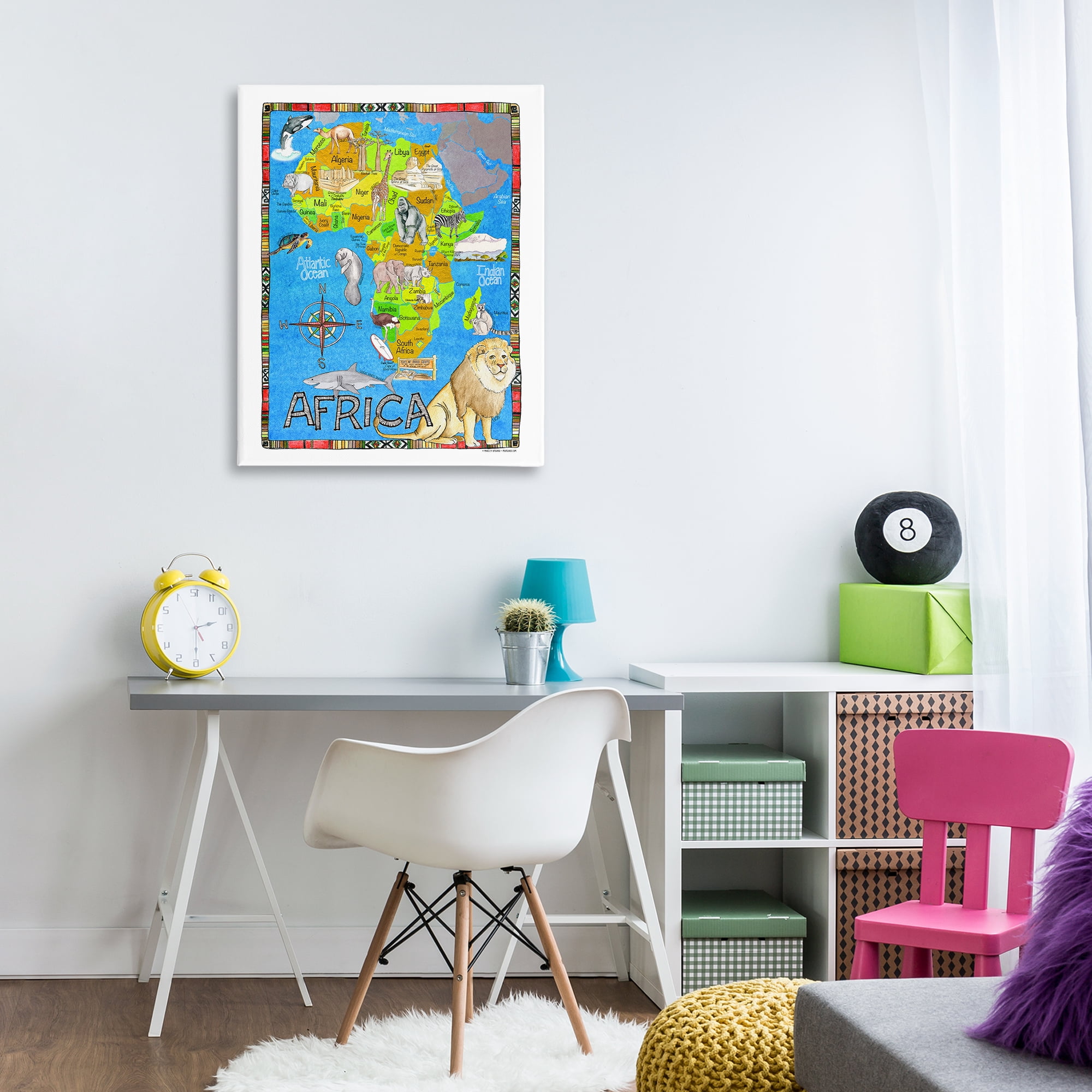 Stupell Industries African Animals Map Town & City Painting Gallery Wrapped Canvas Art Print Wall Art, 30 x 40