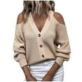 thumbnail image 2 of YuXingFu Save Up under 50% Casual Khaki Women Sweaters Spring Cold Weatherclearance Fashion Women Winter Solid Sleeve Button V-Neck Casual Sweater Tops, 2 of 6