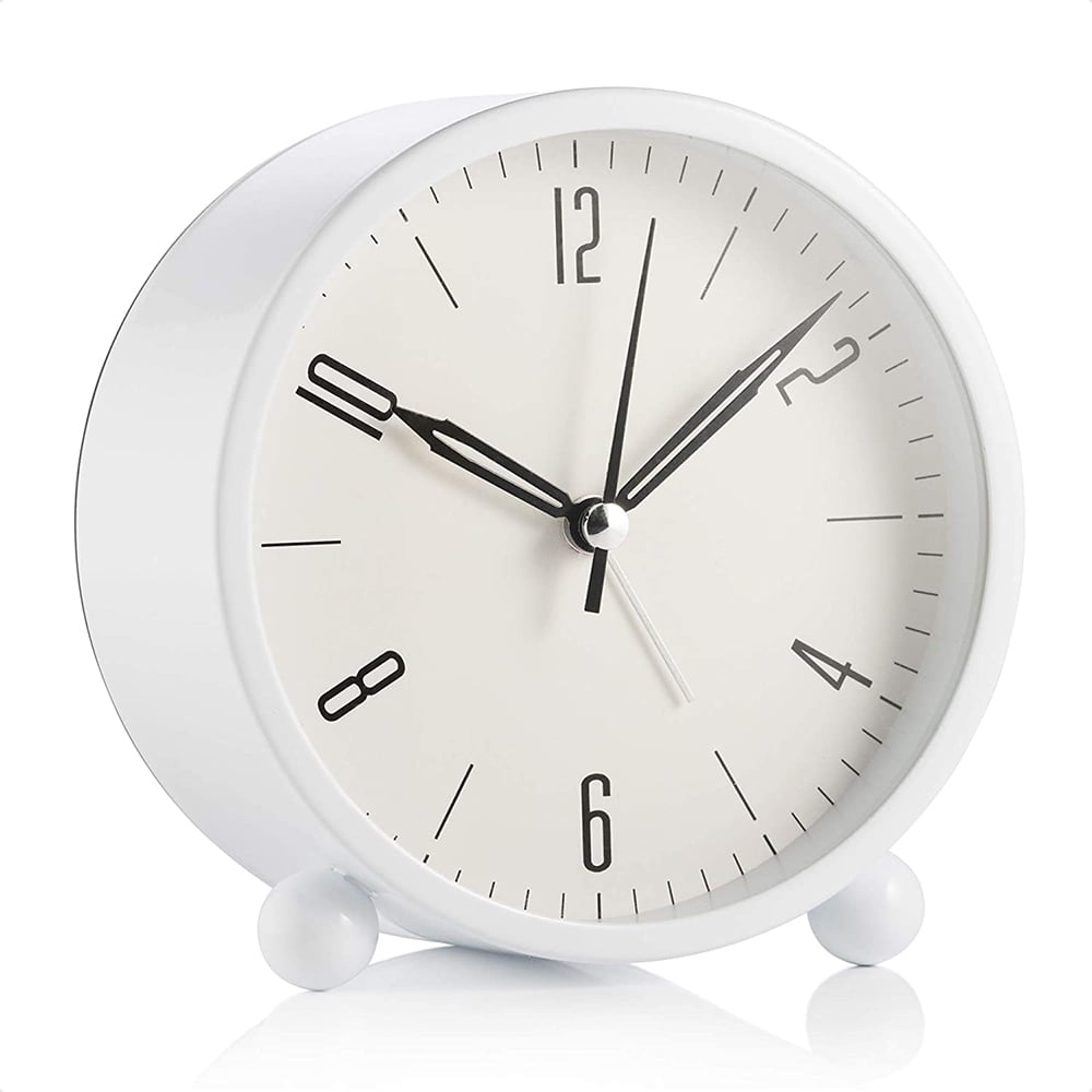 Round Alarm Clock Non Ticking, Battery Operated and Light Function, Super Silent Alarm Clock