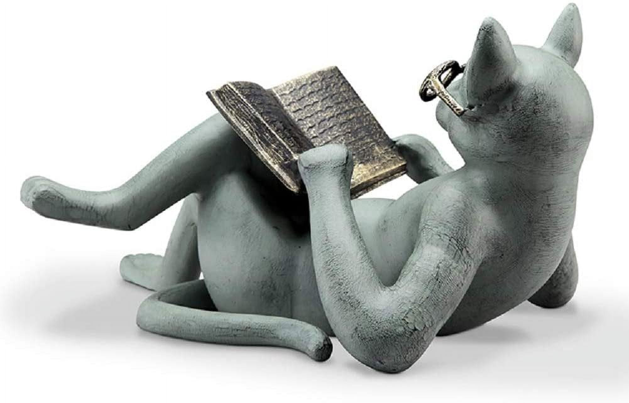Literary Cat Verdigris Green Metal Garden Sculpture