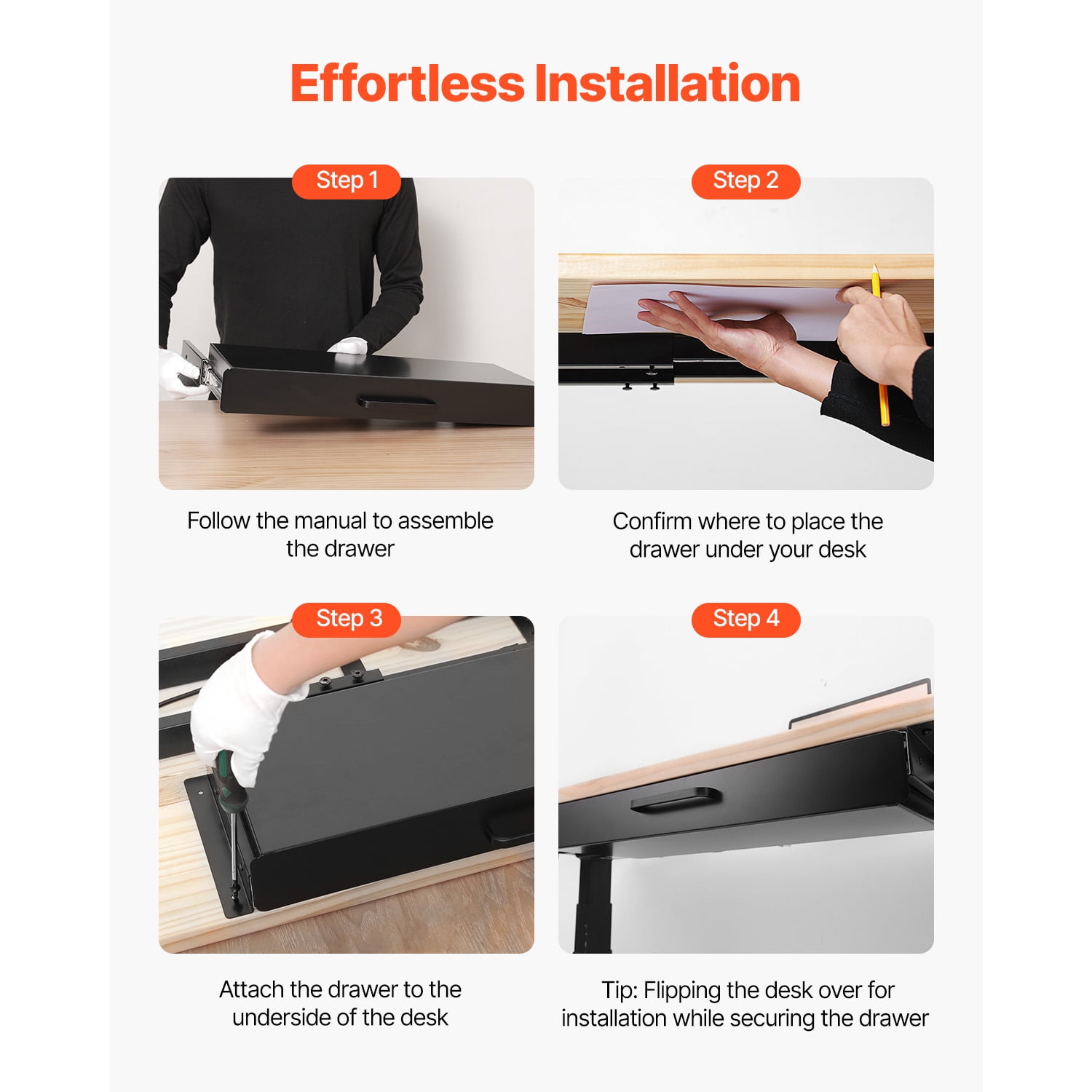KFFKFF 22" Broad Under Desk Drawer Glide, Mounted Beneath Desk Pull-out Drawer Accessory,Concealed Desktop Storage Solution,Under Table Stationery Drawer for Home Office Sit Stand Workspace,25x9x3 in