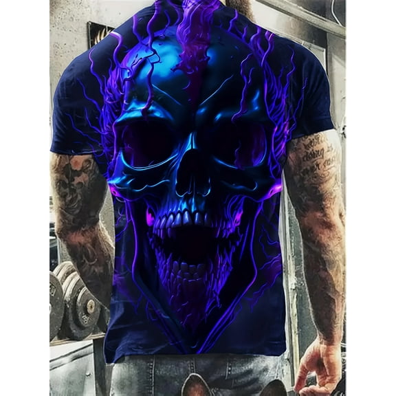 Men's 3D Skull Print T-shirt Fashion Print T-shirt Men's Short Sleeve T-shirt Casual Summer T-shirt Cool Clothing Top Daily Wear Workout and Resort