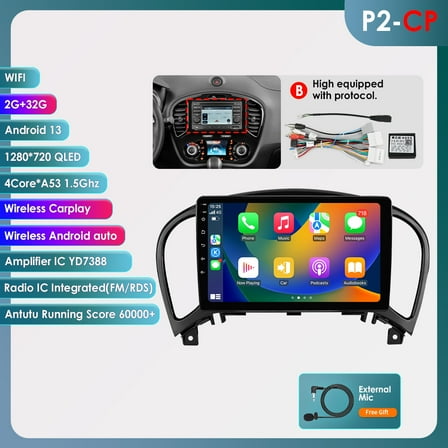 Ossuret Apple CarPlay Android 13 Bluetooth 2 32GB Wifi AUX Car Stereo Radio Head Unit Multimedia GPS Navigation Player For Nissan Juke 2010 2011 2012 2013 2014