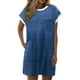 thumbnail image 1 of Vestido informal de verano con estampado de rayas para mujer - Vestido de playa holgado de manga corta y cuello redondo con bolsillos - Mezcla transpirable hasta la rodilla, 1 of 4