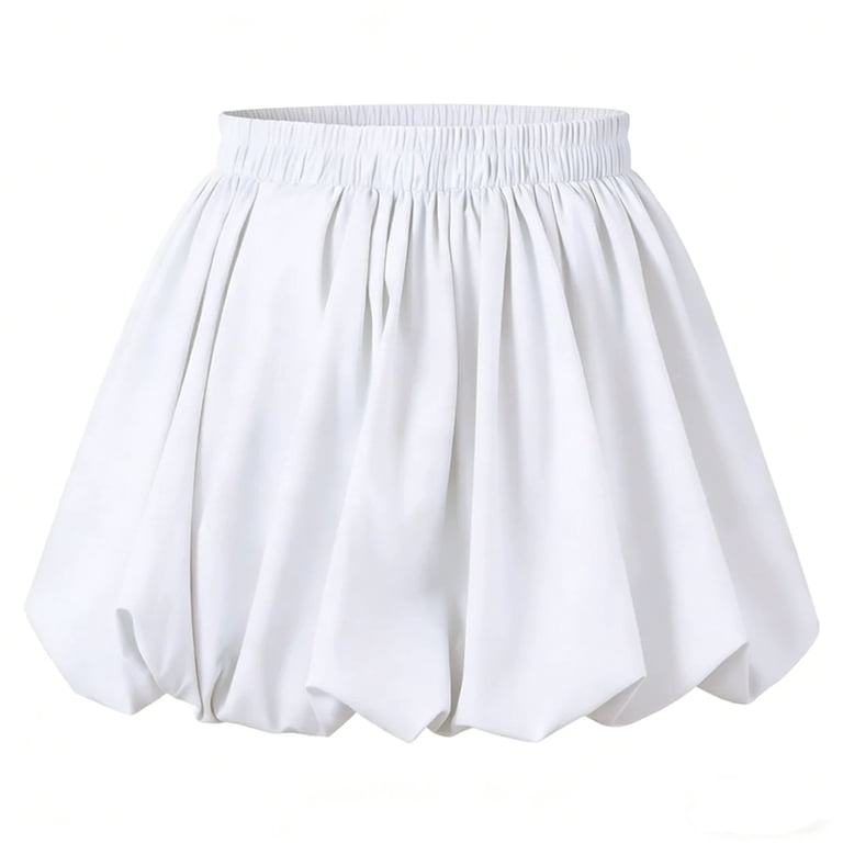 【日本未発売】  BUBBLE SKIRT W バルーンスカート 白 Kids Versatile Solid Color Balloon Skirt Elastic High Waist Bubble