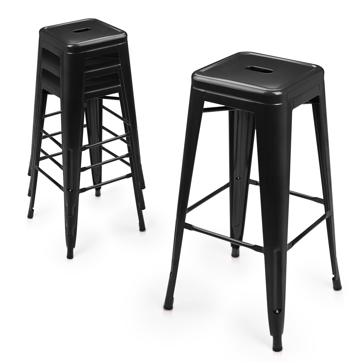 Alden Design 4pcs 30" Metal Stackable Backless Bar Stools, Black