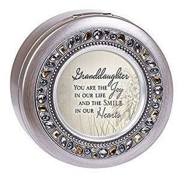 Cottage Garden Granddaughter the Joy and Smile Brushed Silver Round Jeweled Music Box Plays Tune Wonderful World