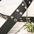 thumbnail image 6 of New Punk Style Women belt PU Leather Double Hole Pin Buckle Waist Belt for Jeans Waist Chain Luxury Belts Decorative black With chain, 6 of 9