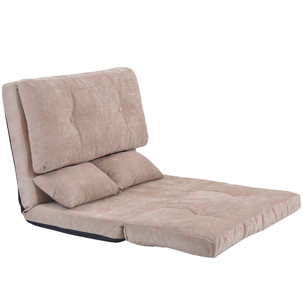 Kepooman Adjustable Folding Lounge Futon Sofa with Two Pillows for Floor, Beige Kepooman Adjustable Folding Lounge Futon Sofa with Two Pillows for Floor, Beige
