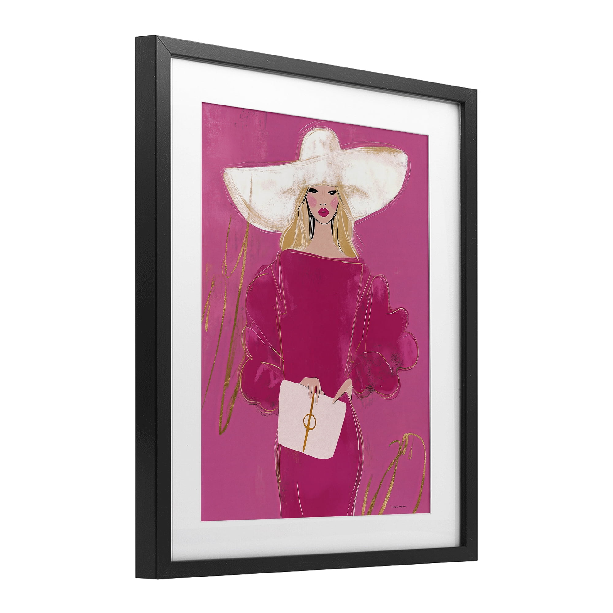 Stupell Industries Lady In Pink with Hat Black Framed Print Under Glass, design by Svetlana Aleynikova