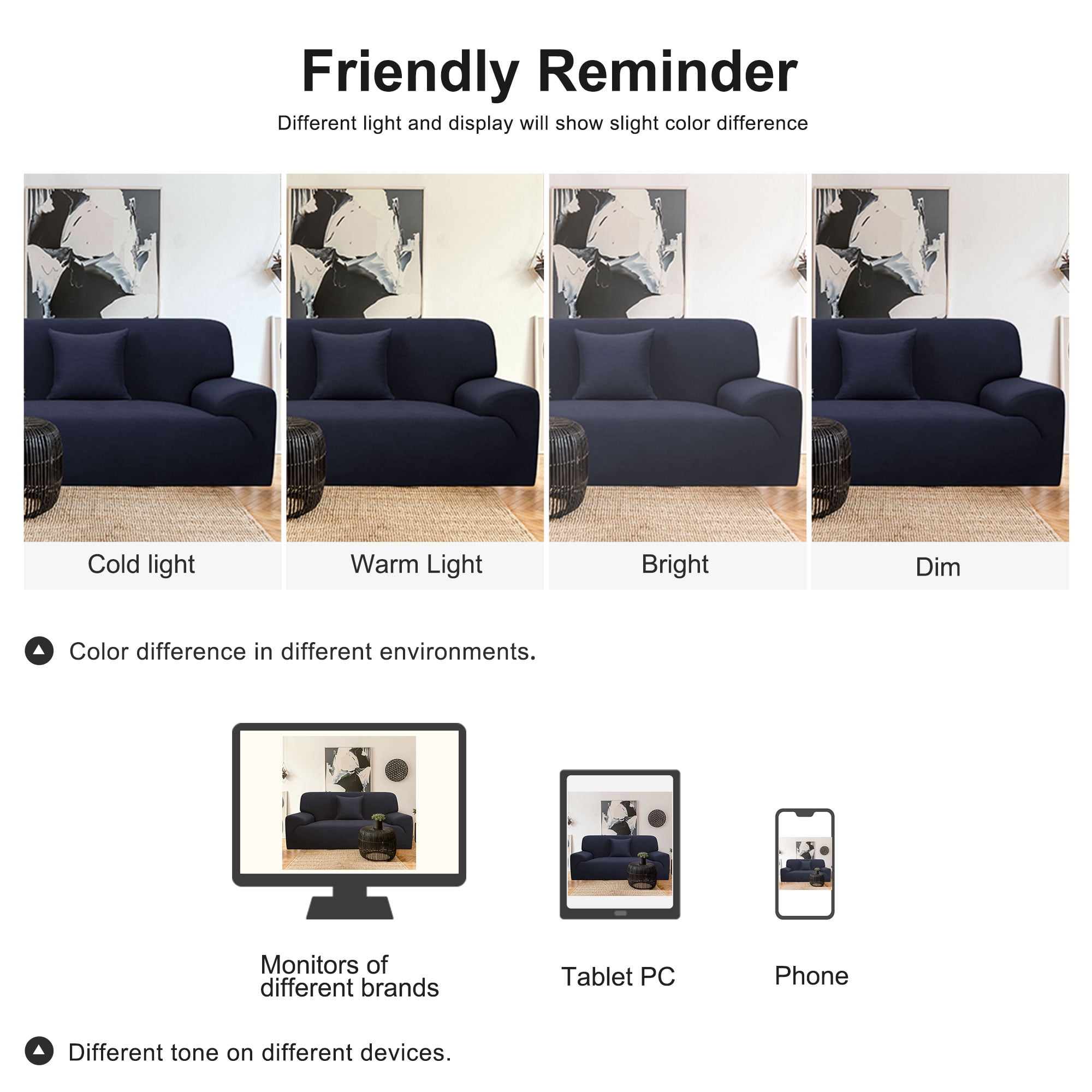 PiccoCasa Thick Stretch Sofa Cover 2 Seater Solid Couch Cover, Dark Blue