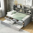 thumbnail image 3 of Euroco Wood Twin Size Daybed with Shelf,Wood Captin Platform Bed with Drawers and Trundle,Light Gray, 3 of 14