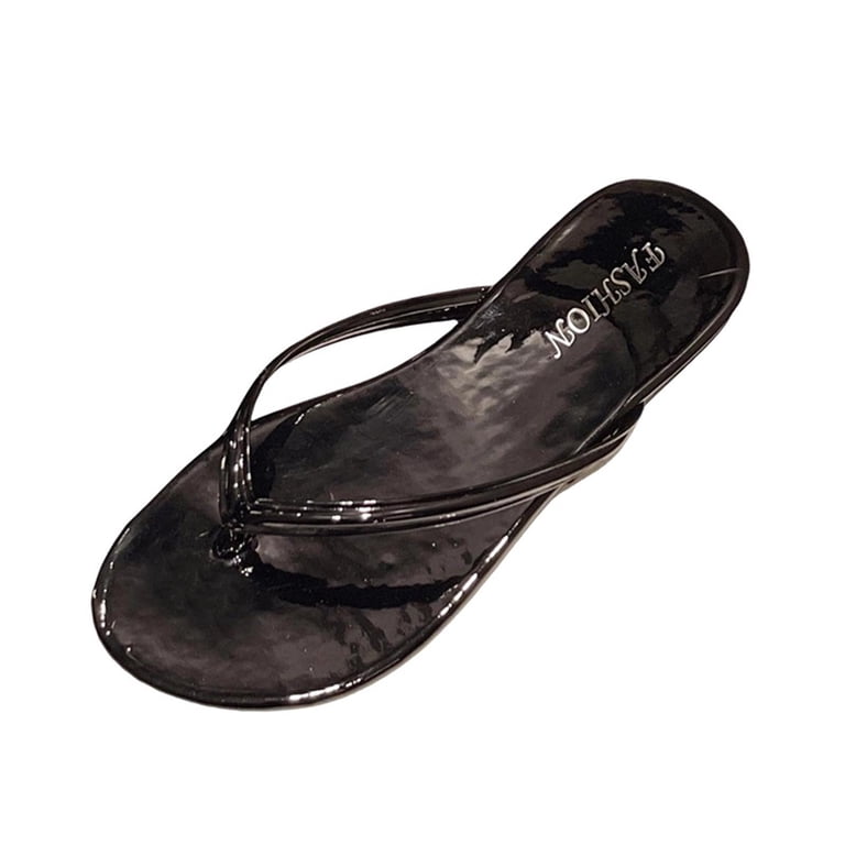 Xdegoge Womens Flip Flops Open Toe Patent Leather Thong Sandals