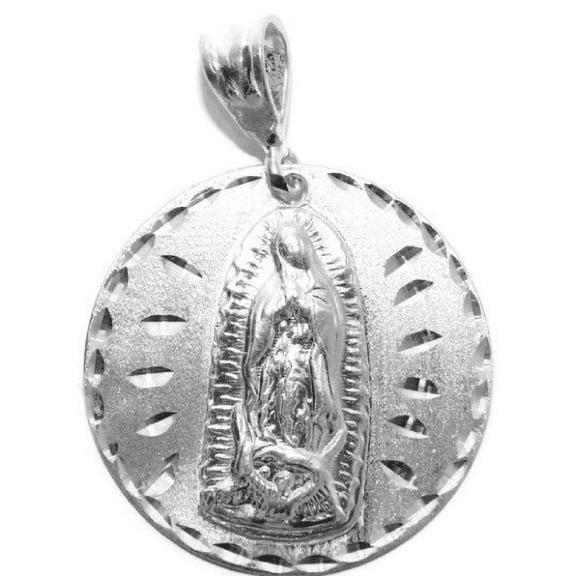 Virgin Mary (Virgen de Guadalupe) Round Medallion Pendant .925 Sterling Silver