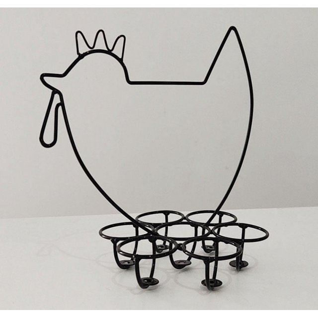 Dispensador de huevos Skelter, estante de metal con forma de pollo, soporte para huevos, cesta de almacenamiento de huevos, soporte para huevos vintage para cocina casera (negro)