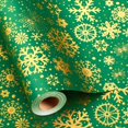 thumbnail image 1 of Papel de regalo Flyhill, color verde navideño, 43 x 10 m, diseño de copo de nieve dorado, 1 of 6