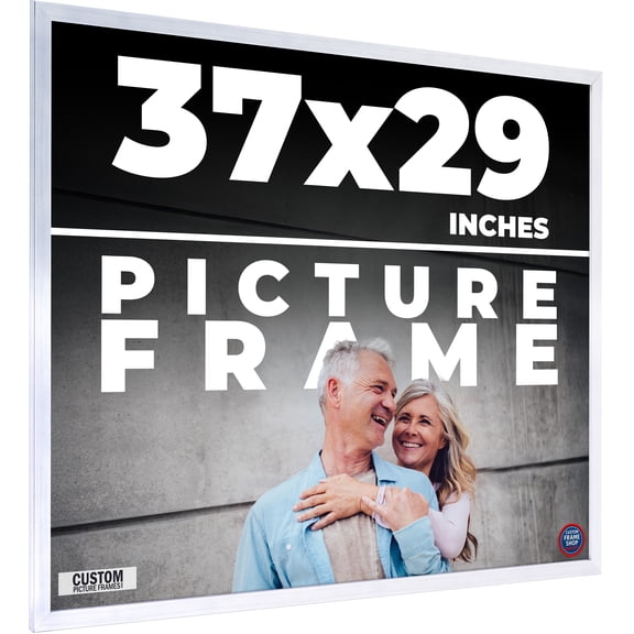 37x29 Frame Silver Stainless Steel Solid Wood Picture Frame | 0.75 Inch Moulding Width | Includes