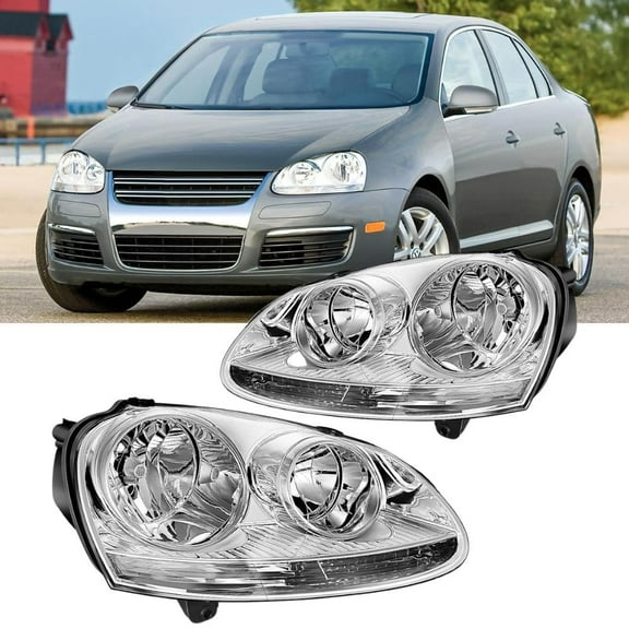 Nilight Headlight Assembly Compatible with 2005 2006 2007 2008 2009 2010 Volkswagen Jetta 2006-2009 VW Rabbit GTI Headlamp Chrome Housing Driver and Passenger Side