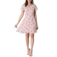 thumbnail image 2 of Allegra K Women's Ruffle Neck Chiffon Floral Short Sleeve High Waisted Dress, 2 of 6
