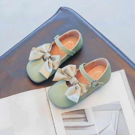 

HuaAngel Toddler Girls Little Girls Large Satin Ribbon PU Leather Square Toe Matte Mary Jane Casual Shoes W399 Sizes 6.5C-2.5Y