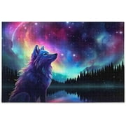 Bestwell Puzzle- Aurora Borealis Wolf Jigsaw Puzzles, 500 Piece Puzzles for Family - Fun Intellectual Decompressing Educational Games356