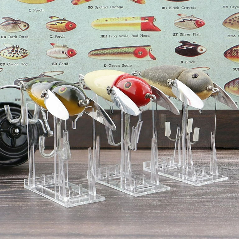 fish lure stand DUBRO Fishing Bucket Holder Clip-On Organizes Lures The Magnum Fishing Lure Holder is perfect for any large and heavy fishing lures that arent compatible with traditional lure holders. Fishing Lure Stand Clear Acrylic