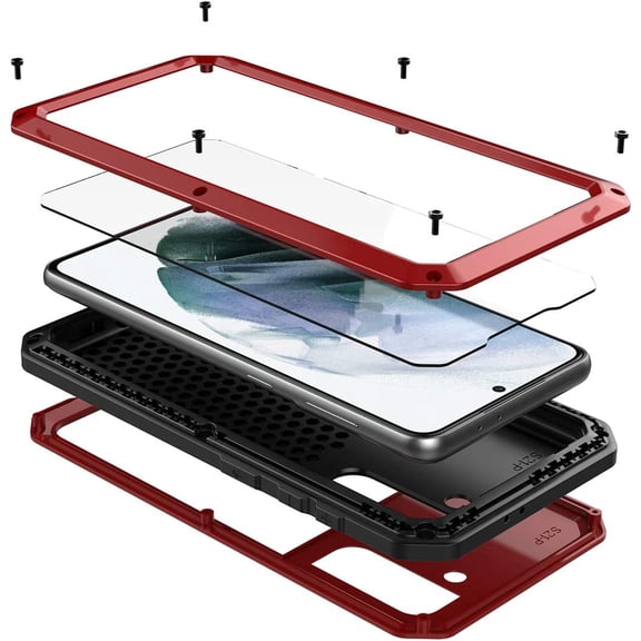 for Galaxy S21 Plus Case,Full Body Protective Heavy Duty Shockproof [Tough Armour] Aluminum Alloy Metal Military Case with Silicone Built-in Screen for Samsung Galaxy S21  5g 6.7" - Red