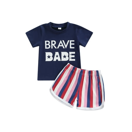 

Suanret Independence Day Kids Toddler Baby Girls Clothes Sets Letters Print T-shirt + Stripes Shorts Summer Outfit Navy 2-3 Years