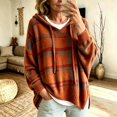 thumbnail image 2 of KHONTS Knit Hooded Sweater for Women Long Sleeve Side Slit Boggy Hoodies Casual Fall Winter Plaid Pullover Tops Orange S, 2 of 5