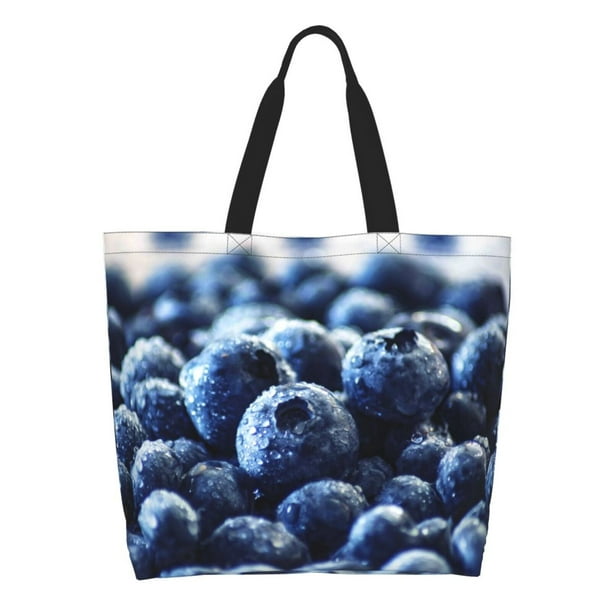 Fotbe Blueberry Bolsa Tote Estética de Lona con Estampado para Mujer - Bolsa Reutilizable de Hombro Casual para Vacaciones, Compras, Trabajo y Gimnasio